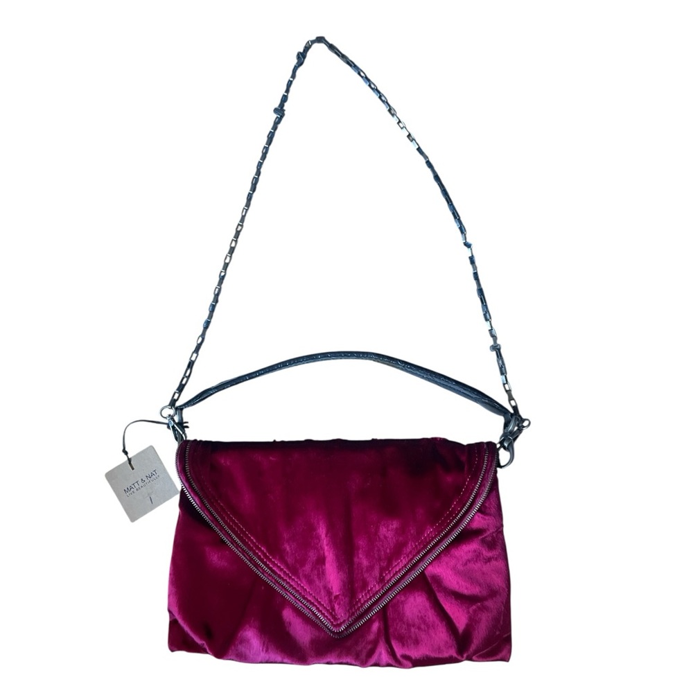 Matt & Nat Fuchsia Velvet Vegan Leather Zipper Trim Envelope Purse Clutch NWT - Picture 2 of 8